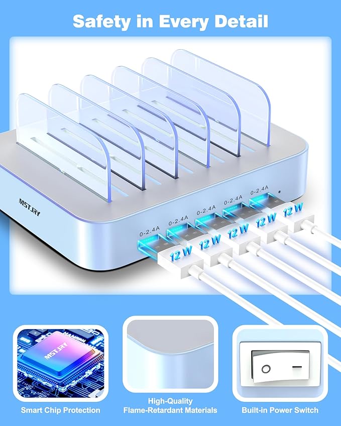 MSTJRY Charging Station for Multiple Devices : 5 Port Multi USB-A Charger - Image 3