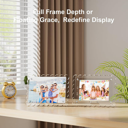 HELPLEX 8x10 Clear Acrylic Picture Frames with Scalloped Edges, 3-Pack Magnetic Frame with Stand for Horizontal or Vertical Display, Tabletop or Desk Photo Holder