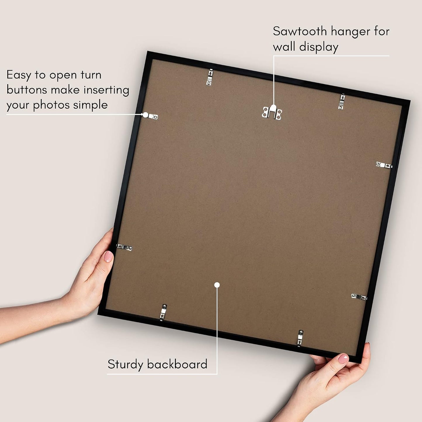 Americanflat 20x20 Poster Frame - Matted to 8x10 - Slim Molding - Black | Polished plexiglass front, hangs vertical or horizontal, sawtooth hangers included, secure turn-tab backing