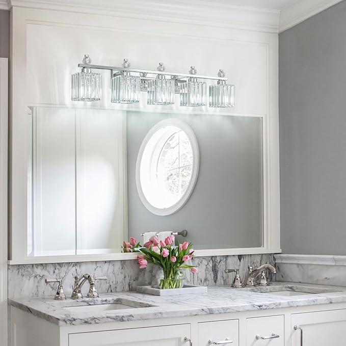 FDPBY Vanity Lights 5-Light Modern Crystal Vanity Light Chrome Bathroom Light - Image 3