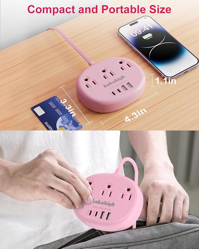 Pink Extension Cord - 10 FT Flat Extension Cord - Image 4