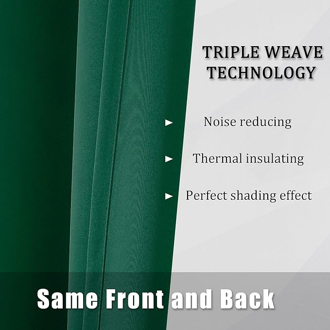 DUALIFE Forest Dark Green Blackout Curtains 54 Inch Length Thermal Insulating - Image 5