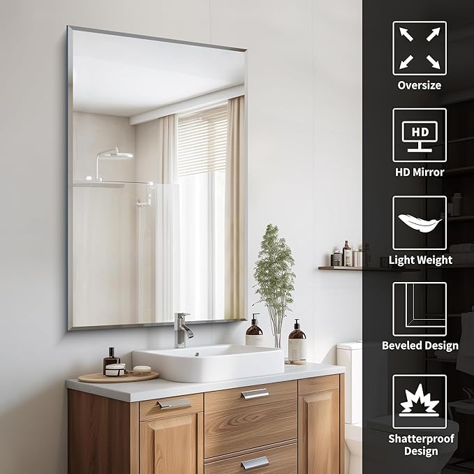 CILIBER Beveled Bathroom Mirror, 30x48 Large Frameless Mirrors - Image 5