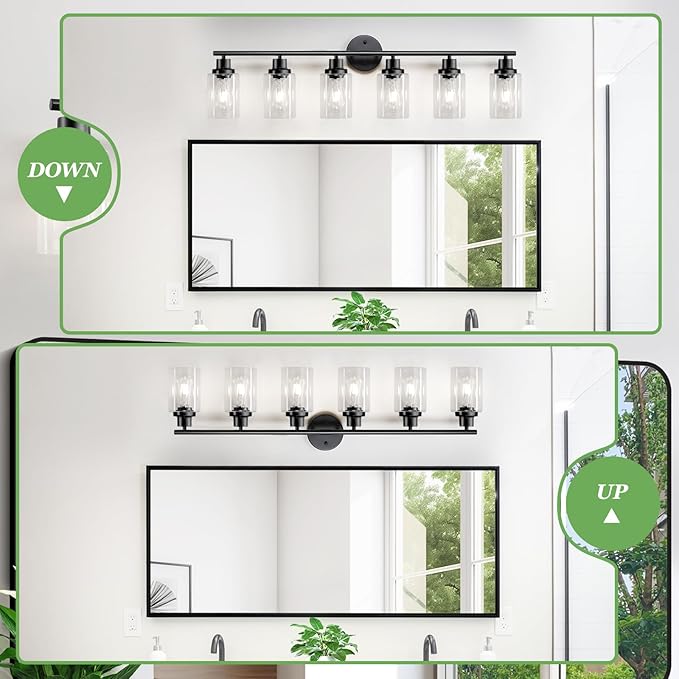 Guliaofo 6-Light E26 Black Bathroom Vanity Lights, Modern Bathroom Light - Image 4