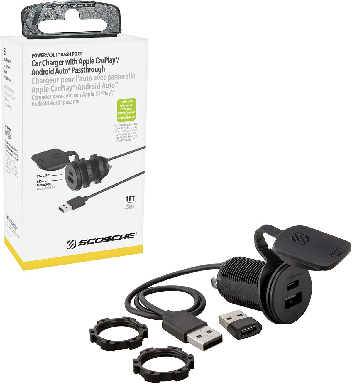 scosche powervolt dash port 27w usb-c car charger, main product view