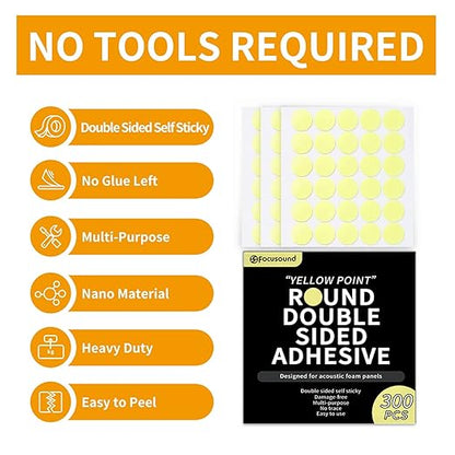 Focusound 300 Pack Yellow Point Double-Sided Adhesive Dots - Image 2