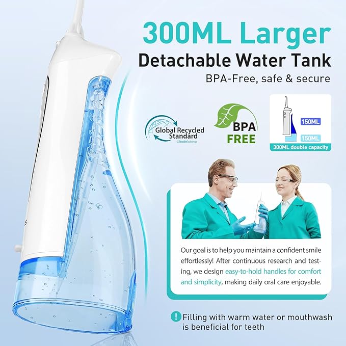 COSLUS Water Dental Flosser Teeth Pick: Portable Cordless Oral Irrigator 300ML - Image 3