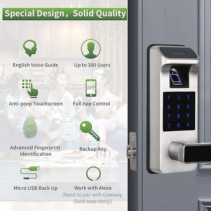 Harfo Smart Door Lock, Heavy Duty 5 in 1 Keyless Entry Door Lock, Full App - Image 2