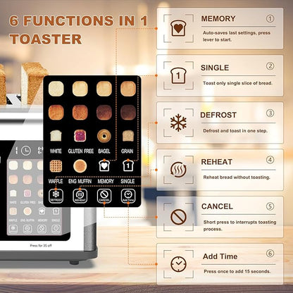 4 Slice Toaster Touch Screen, Stainless Steel Toasters Digital Timer, Dual - Image 5