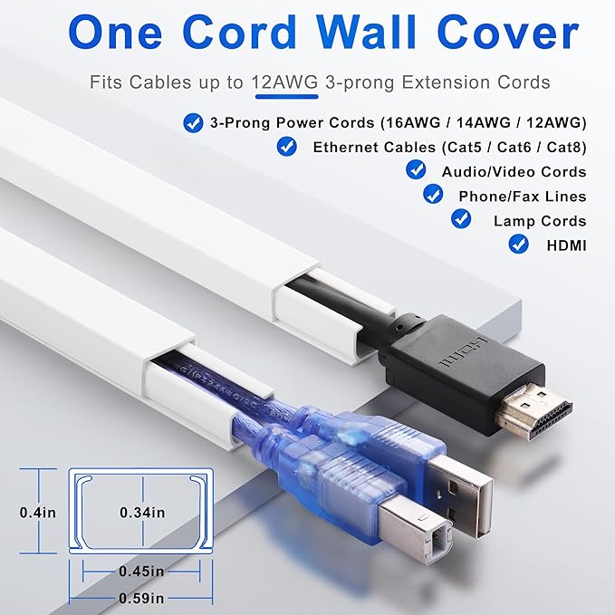 ZhiYo Cord Hider Wall for One Cord, 68in Cord Covers for Wires on Wall - Image 2