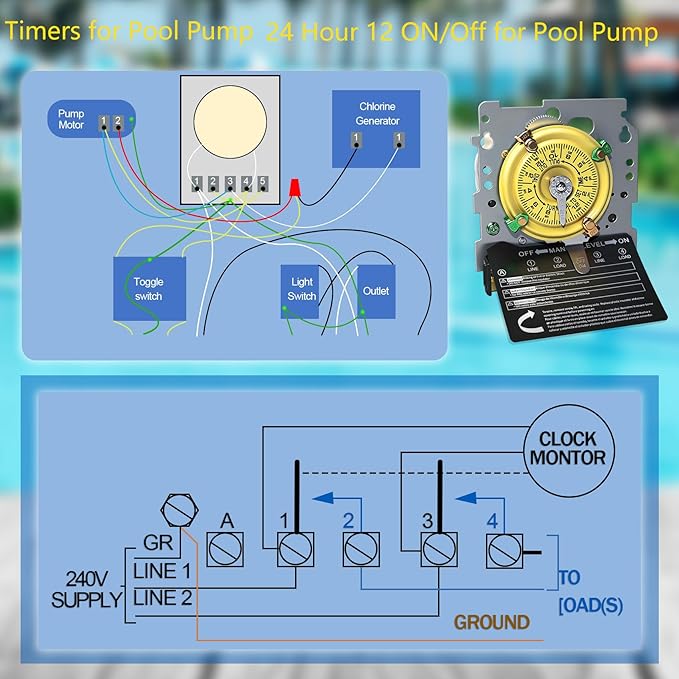 T104M Pool Timer Mechanism Only, Pool Pump Timer, 208-277V 40A Time Switch - Image 5