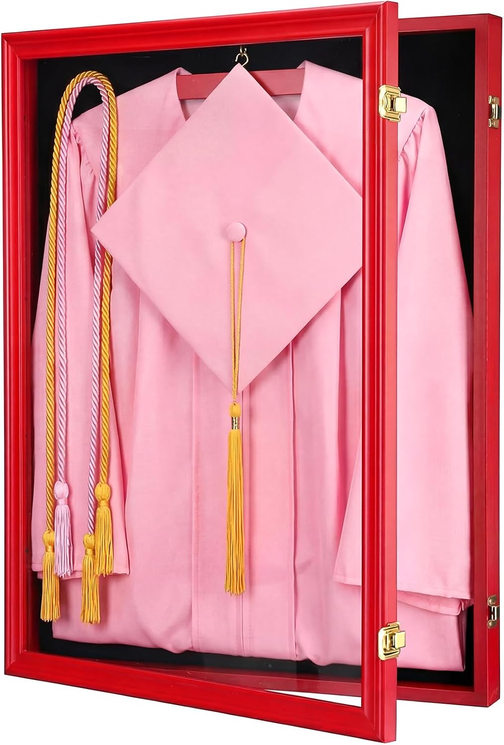 CroBlissful 1 Pcs 17"x23" Graduation Shadow Box Frame Large Wood Display Case with Stick Pins Hanging Hardware Graduation Gown Display Memory Shadow Box for Cap Gown Diploma Stole Cords (Red)