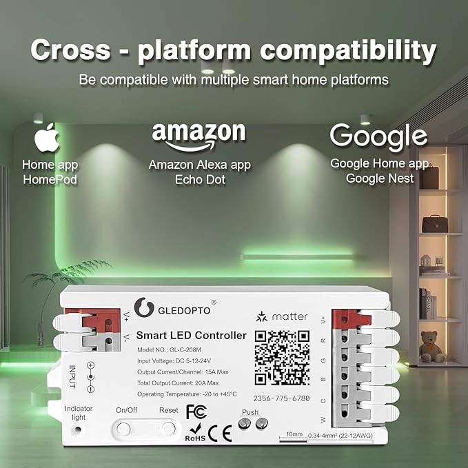 GLEDOPTO Alexa Connect Kit Matter LED Strip Light Controller RGBCCT PWM Dimming - Image 5