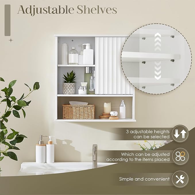 22.5 x 23.5 inch Bathroom Wall Cabinet, Medicine Cabinet Wall Mounted w/Fluted - Image 5