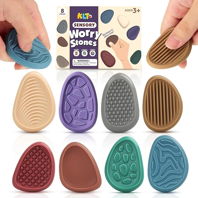 Fidget Toys Adults Sensory Stone: 8 Pack Texture Worry Stone by KLT