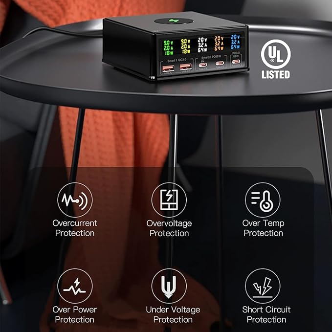USB Charger Station Multi Port: Desktop 160W Power Fast Charging Hub Wall Block - Image 8