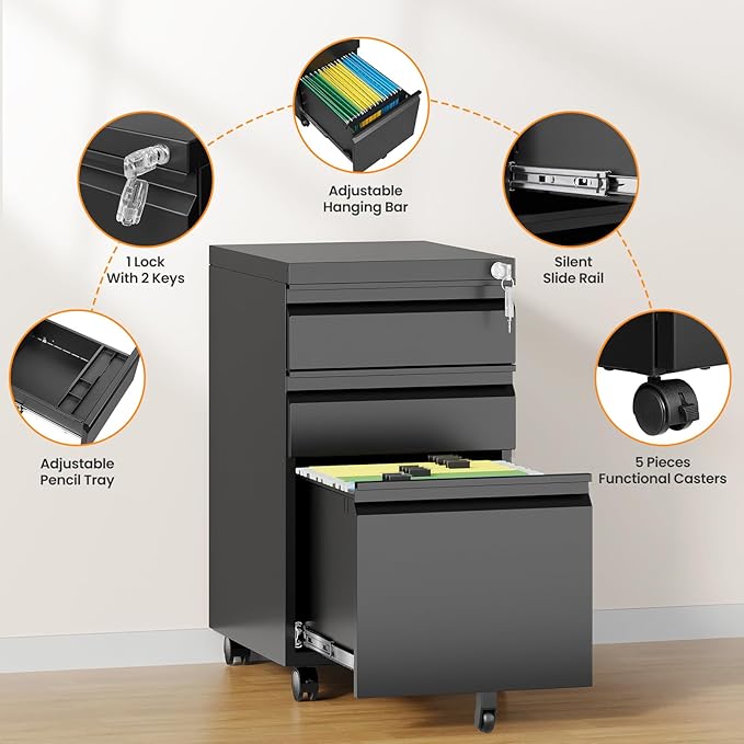 3 Drawer Mobile File Cabinet - Image 7