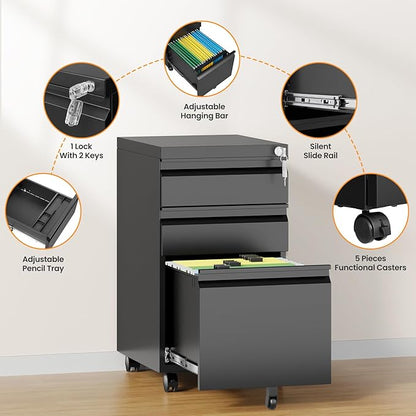 3 Drawer Mobile File Cabinet - Image 7
