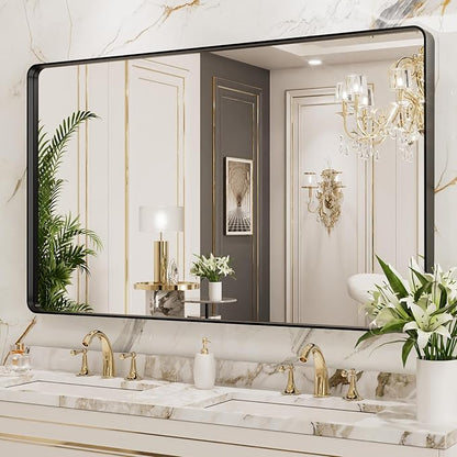 LOAAO 50X30 Inch Black Metal Framed Bathroom Mirror - Image 3