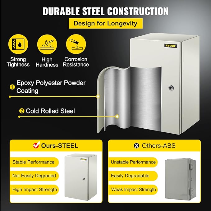 VEVOR NEMA Steel Enclosure, IP66 Waterproof & Dustproof, Outdoor/Indoor - Image 3