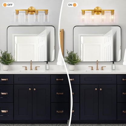 4 Light Gold Bathroom Vanity Light, Brushed Brass Bathroom Light Fixtures - Image 4