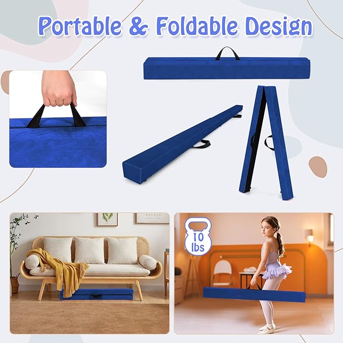 Giantex 7FT/8FT/9FT Balance Beam, Folding Gymnastics Beam w/Carry Handles - Image 3