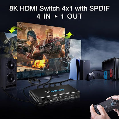 HDMI Switch 8K 4x1 120Hz 48Gbp, HDCP 2.3, HDMI Switcher 4 in 1 Out, 4 Port HDMI - Image 3