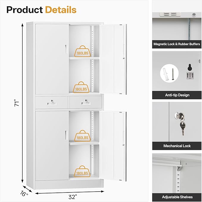 Metal Storage Cabinet with 2 Drawers 71" H - Image 3
