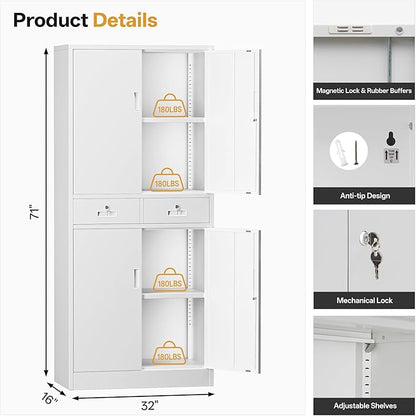 Metal Storage Cabinet with 2 Drawers 71" H - Image 3