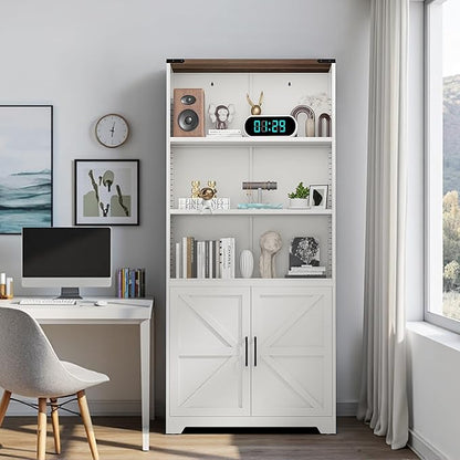 VINGLI Bookcase with Doors and Adjustable Shelves, Steel 70" Tall Bookshelf - Image 8