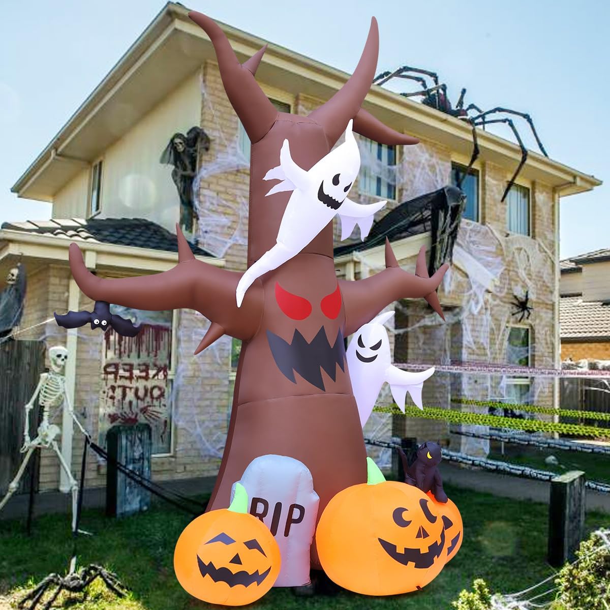 GOOSH 12 FT Halloween Inflatables Tree Outdoor Decorations Blow Up Yard Scary...
