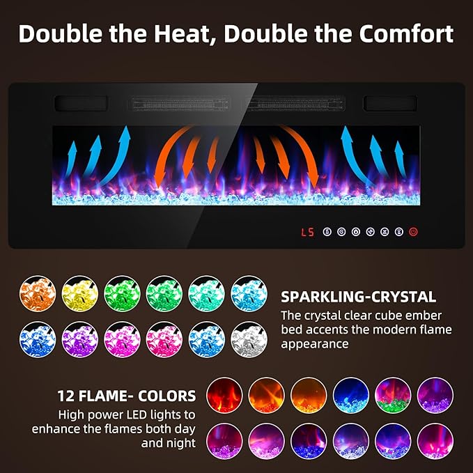 Electric Fireplace-50 inch Fireplace Wall Mount/Recessed/Free Standing-Ultra - Image 2
