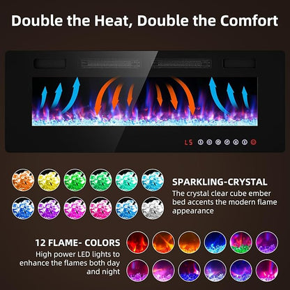 Electric Fireplace-50 inch Fireplace Wall Mount/Recessed/Free Standing-Ultra - Image 2