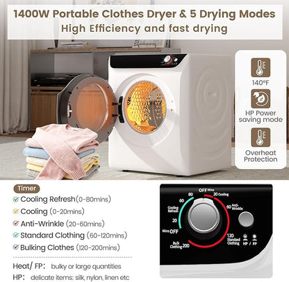 VCJ 2.6 cu.ft Portable Dryer, 1400W Electric Clothes Dryer - Image 3
