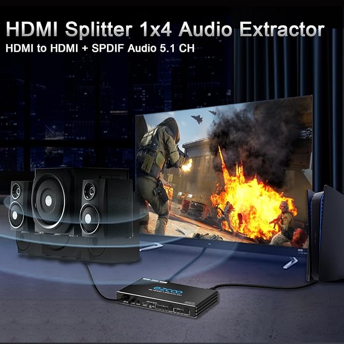 HDMI Splitter 1x4 4K 120Hz 4:4:4 HDR 8K 60Hz VRR G/Sync EDID Switch HDCP 2.2 - Image 4