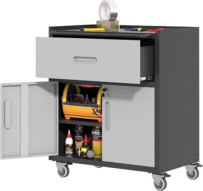 Metal Storage Cabinet with Wheels, Rolling Tool Cabinet with Adjustable Shelve by BIZOEIRON