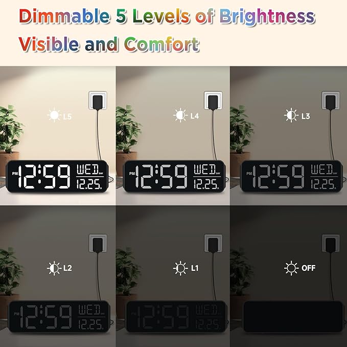 Peakeep Digital Alarm Clock for Bedrooms, Date Day of Week Large Display - Image 4