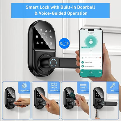 Smart keypad Door Lock with Handle，Fingerprint Keyless Entry Digital Lock with - Image 2