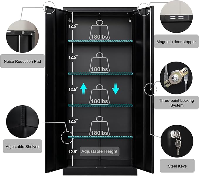 Storage Cabinet, 72 Inch Tall Metal Storage Cabinet - Image 5