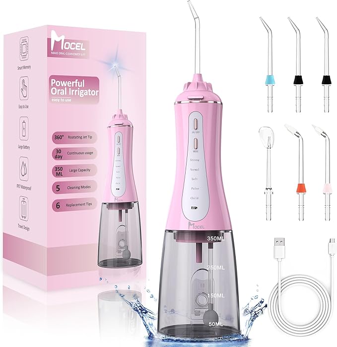 MOCEL Water Dental Flosser for Teeth - 350ML Large Tank 5 Modes & 6 Tips by MOCEL