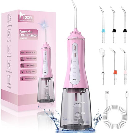 MOCEL Water Dental Flosser for Teeth - 350ML Large Tank 5 Modes & 6 Tips by MOCEL