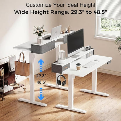 Electric Standing Desk with Drawers, 63 Inch Height Adjustable Desk with Power - Image 3