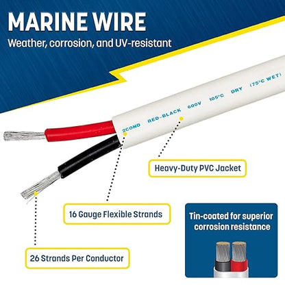 GS Power 200 Ft Duplex Marine Wire, 16 Gauge Wire, Oxygen-Free Tinned Copper 16 - Image 2