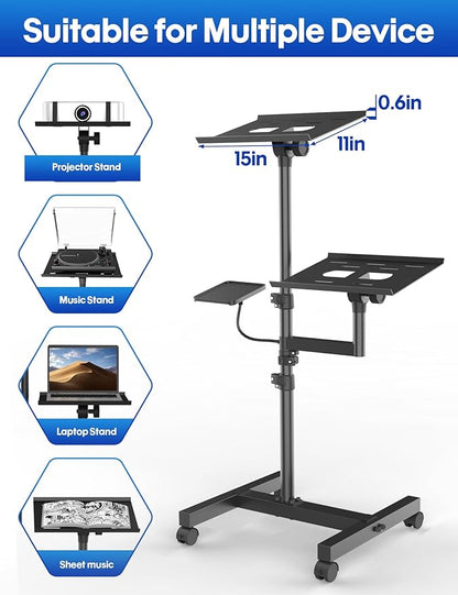 ORWOD Projector and Laptop Stand Tripod, 2 Shelves Mobile Laptop Tripod Stand - Image 6