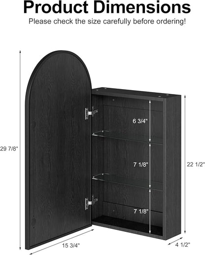 Arched Medicine Cabinet with Mirror, Brushed Black Wall Mounted Bathroom Mirror - Image 2