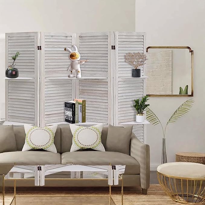 4 Panel Room Divider with Shelves, Room Dividers and Folding Privacy Screens - Image 9