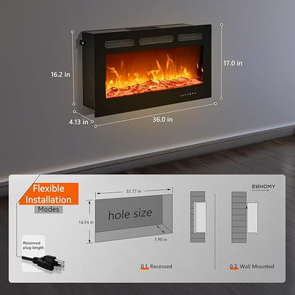 EUHOMY 36 Inch Electric Fireplace Wall Recessed and Wall Mounted - Image 5