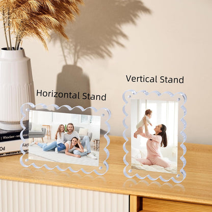 Chivalral 3 Pack 4x6 Acrylic Picture Frame, Double-Sided Tabletop Display | Scalloped Edge Design,10+10mmThick,Magnetic Photo Frames,Horizontal/Vertical,Gift for Birthday Wedding Anniversary,Home decor
