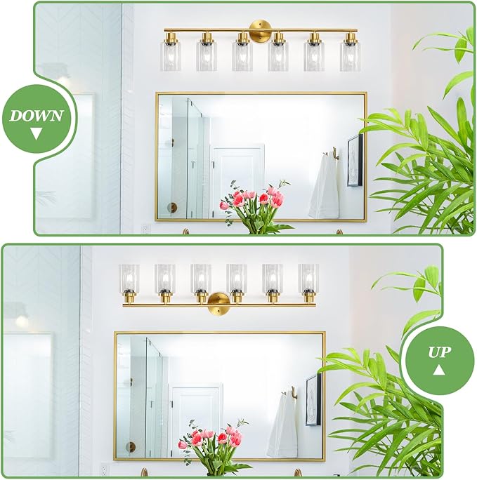Guliaofo 6-Light E26 Gold Bathroom Vanity Lights, Modern Bathroom Light Fixtures - Image 4