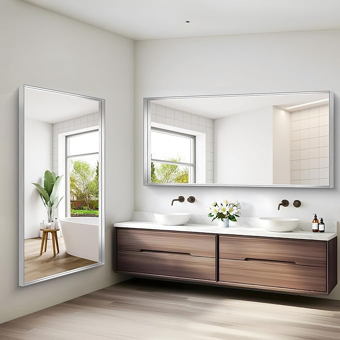 Silver Bathroom Mirror, 72x36 Inch Rectangular Framed Mirror, Large Wall - Image 8